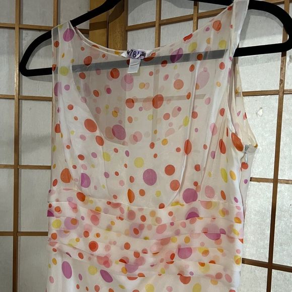 London Times Vtg y2k Random Polka Dot Silk Chiffon Dress Flowy Skirt Sleeveless - Picture 6 of 6